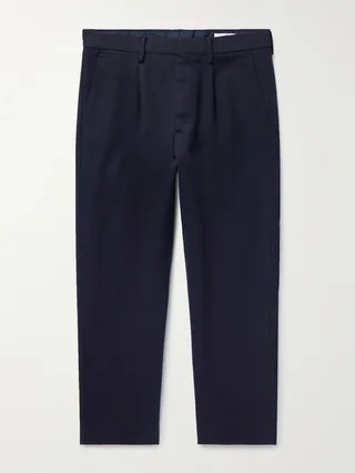 Bill Straight-Leg Cropped Pleated Stretch-Cotton Trousers