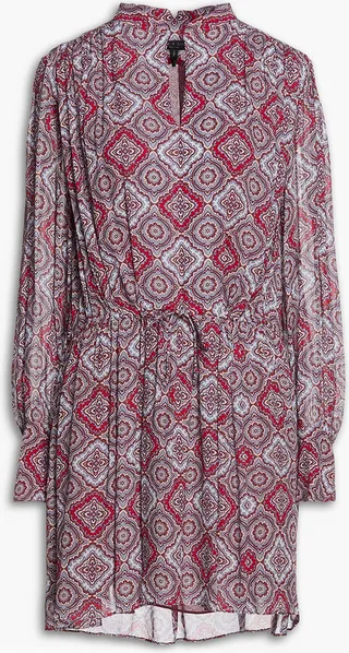 Carly pleated printed georgette mini dress