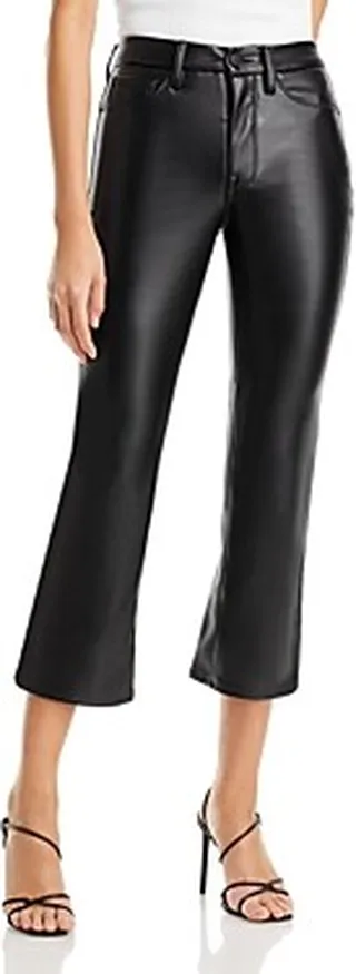 Good American Better Than Leather Mid Rise Cropped Mini Bootcut Jeans in K001