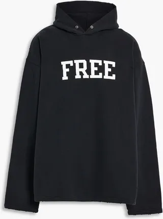 Distressed appliquéd cotton-fleece hoodie
