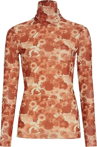 Floral Mesh Turtleneck Top