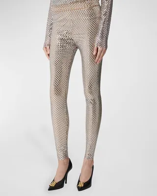 Bobbie Studded Mesh Skinny-Leg Pants