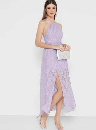 High Neck Lace Detail Dress