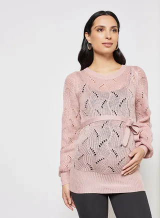 Maternity Volume Sleeve Sweater Pink