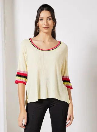Stripe Trim Sweater Beige