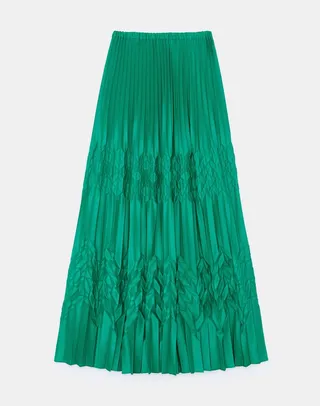 Poly Twill Plisse Origami Midi Skirt