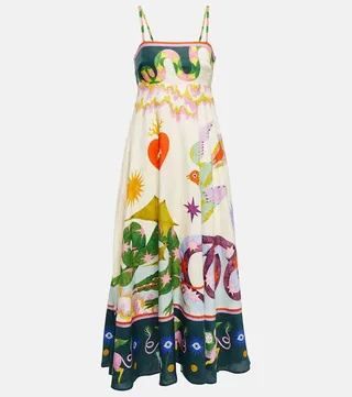 Seeker printed linen midi dress