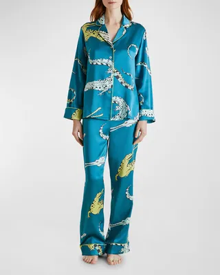 Lila Crocodile-Print Silk Pajama Set