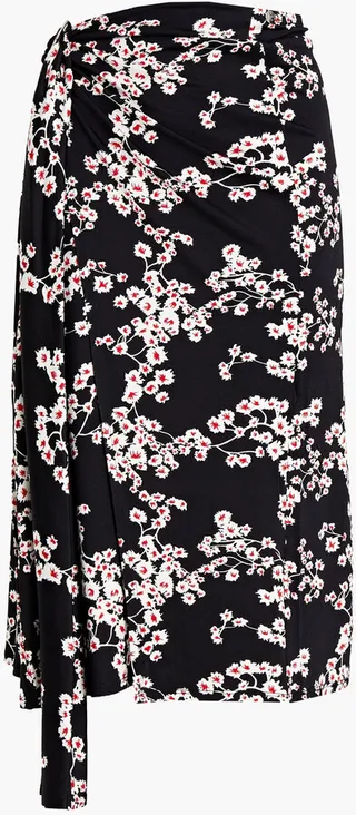 Floral-print satin jersey midi wrap skirt