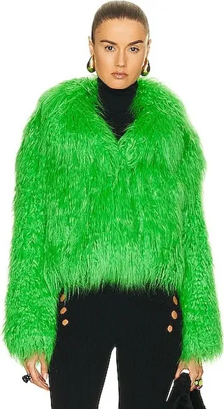 STAND STUDIO Janet Faux Fur Jacket in Green
