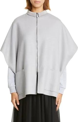 Beaded Collar Wool & Silk Zip Cape