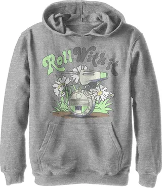 Boy's Star Wars: The Rise of Skywalker D-0 Roll With It Pull Over Hoodie - Athletic Heather - X Large
