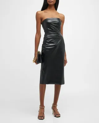 Strapless Vegan Leather Sheath Dress