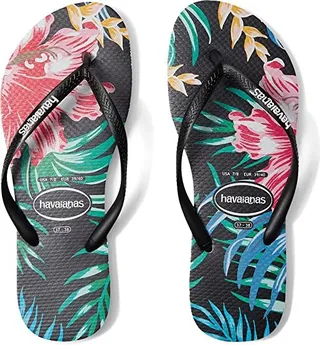 Havaianas Slim Floral Palm Flip-Flop (Black) Women's Sandals