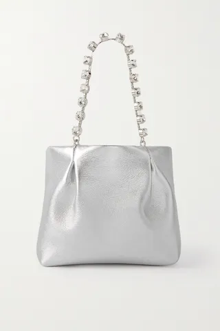 Aquazzura - Galactic Mini Crystal-embellished Metallic Leather Tote - Silver