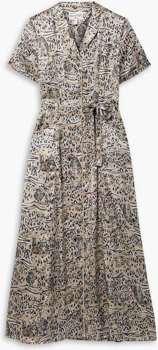 Long Maria printed silk-satin midi shirt dress