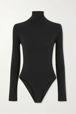 Another Tomorrow - + Net Sustain Stretch Organic Jersey Turtleneck Bodysuit - Black