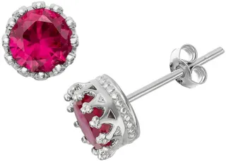 6mm Round-cut Ruby Crown Stud Earrings in Sterling Silver