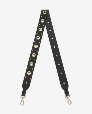 Black leather handle with gold eyelets