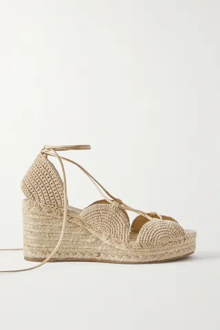 Loewe - + Paula's Ibiza Solar Leather-trimmed Jute Wedge Espadrilles - Neutrals