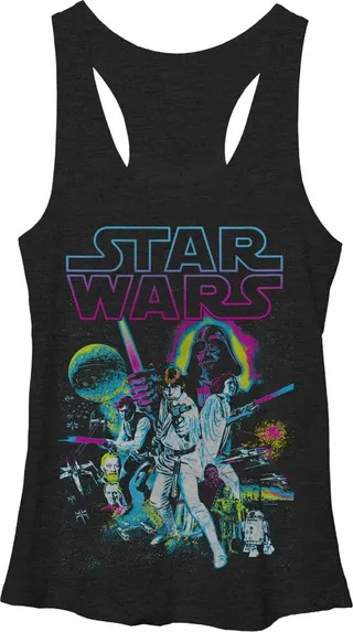 Women's Star Wars Neon Collage Racerback Tank Top - Black Heather - Medium