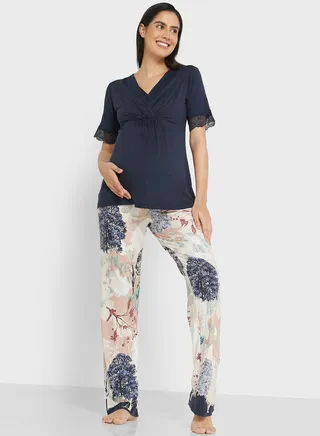 Surplice Neck Top & Pyjama Set