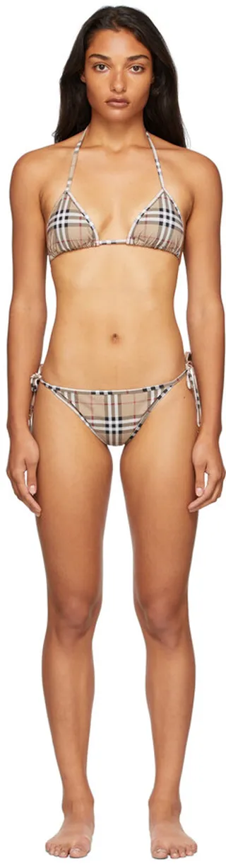 Burberry Beige Vintage Check Triangle Bikini