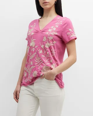 Marseille Embroidered Pleat-Front Tee