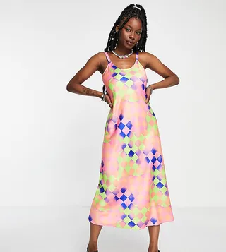 COLLUSION cami abstract printed maxi slip dress in multi