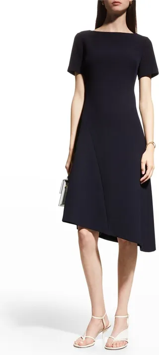 Bateau-Neck Asymmetric Stretch Crepe Dress