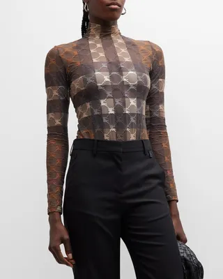 Check Vector Mesh Jacquard Turtleneck Bodysuit