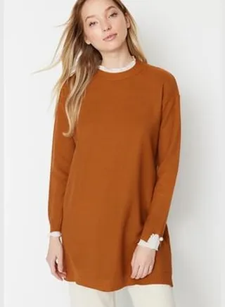 Pearl Detailed Knitwear Sweater with Tile Sleeves TCTAW23AK00027