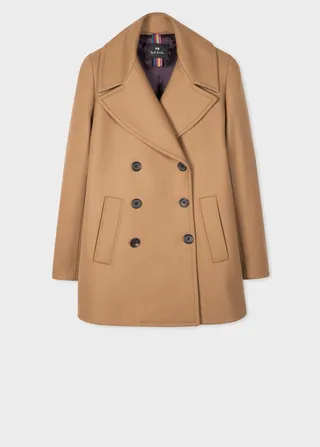 Women's Camel Cashmere-Wool Pea Coat