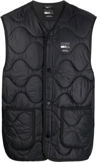 Graphic-Print Quilted Military Vest