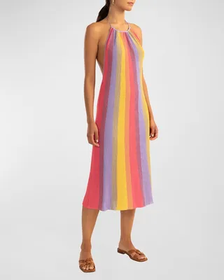Striped Halter Knit Midi Dress