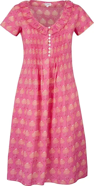 At Last... - Karen Short Sleeve Day Dress In Pink With Orange Flower