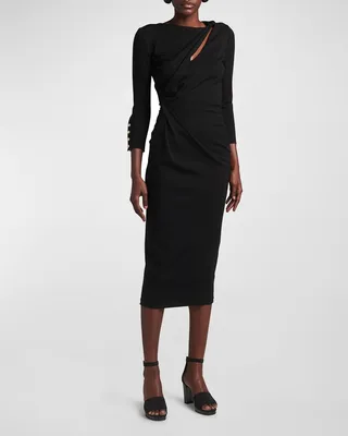 Asymmetric Keyhole Midi Dress
