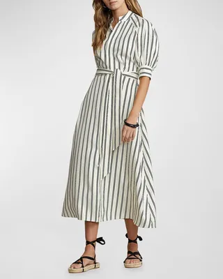 Striped Mulberry Silk Midi Dress