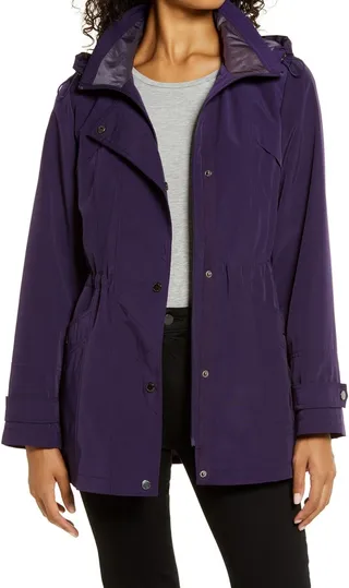 Cinched Waist Hooded Raincoat