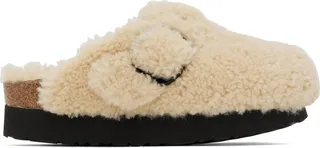 Birkenstock Off-White Boston Big Buckle Shearling Clogs
