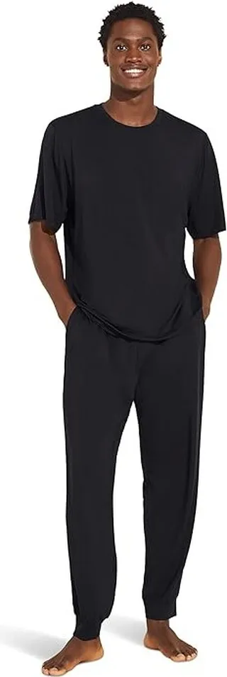 Eberjey Henry Short Sleeve Long PJ Set (Black) Men's Pajama Sets
