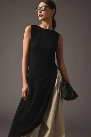 Lea & Viola Mock-Neck Draped Tunic Black