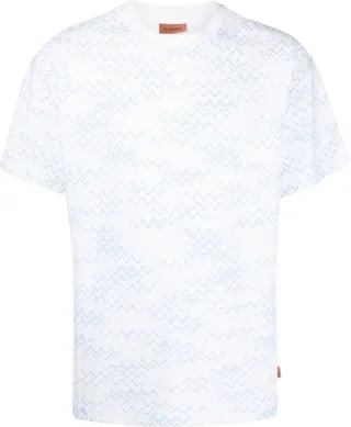 zigzag-pattern round-neck T-shirt
