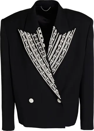 Double-breasted crystal-embellished wool blazer