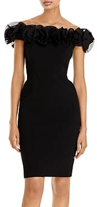 Aidan Mattox Ruffled Off-the-Shoulder Dress