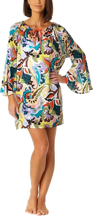 Anne Cole Bell Sleeve Tie Neck Tunic