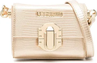 Crocodile-Embossed Metallic Crossbody Bag