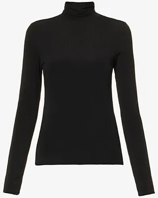 Womens Black Turtleneck Fitted Stretch-woven esh top