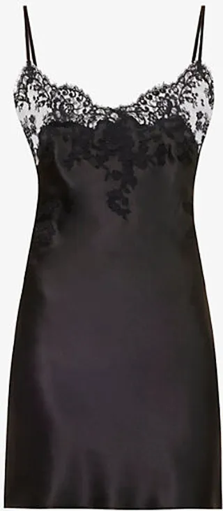 Womens Noir Pearl Lace-embellished Silk Mini Nightdress