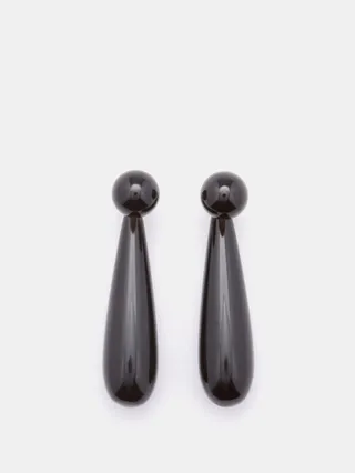 Angelika Small Onyx And Sterling Silver Earrings